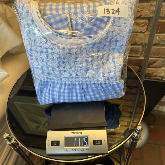 J. MARIE Blue Gingham Ruffle Sleeve Embroidered Beachy Tiered Midi Dress Size XL - Picture 9 of 9